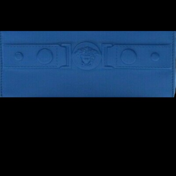 NWT Versace Long Zip Around Calf Leather  Blue Wallet - Picture 3 of 4